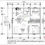 Floor plan for a 2-bedroom log house measuring 10m by 8m. The layout includes a verandah at the entrance, leading into a lounge area, dining area, and kitchen. Two bedrooms are accessible from a central passage, with a shared bathroom near bedroom 2. Both bedrooms have built-in wardrobes. The plan shows labeled dimensions and sections for each area, providing a clear layout of the house's interior spaces.