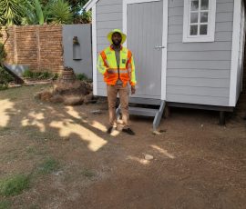 Custom-built grey Nutec Wendy house with durable cladding by Mutsamvi Construction.